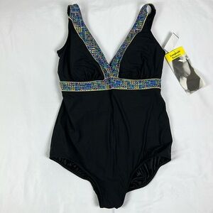 New Longitude Women’s 24W One Piece Tummy Control Swimsuit Built-in Bra
